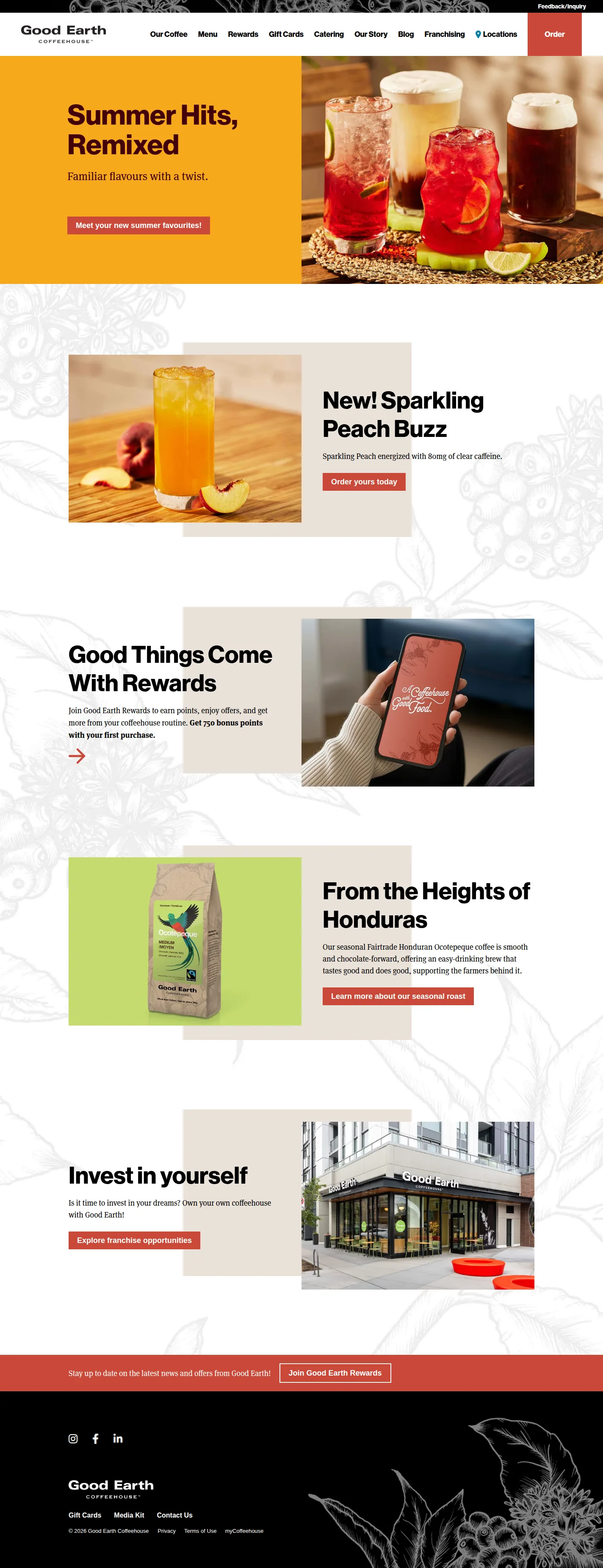 Good Earth Coffeehouse website design, full page