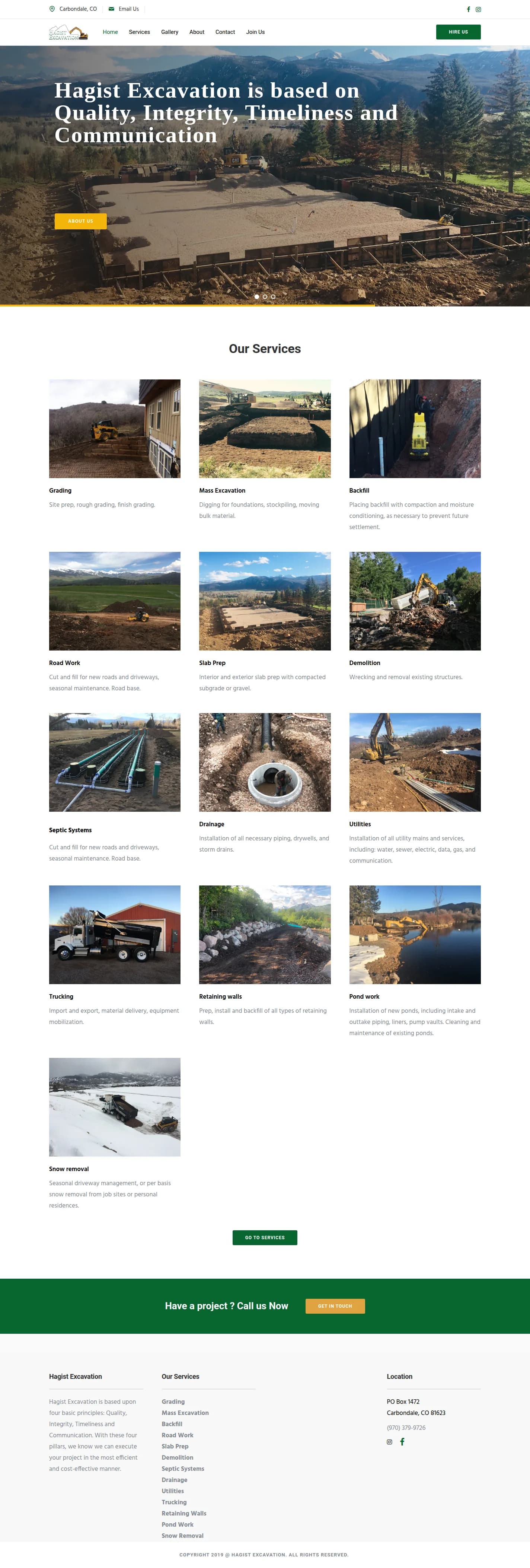 Hagist Excavation website design, full page
