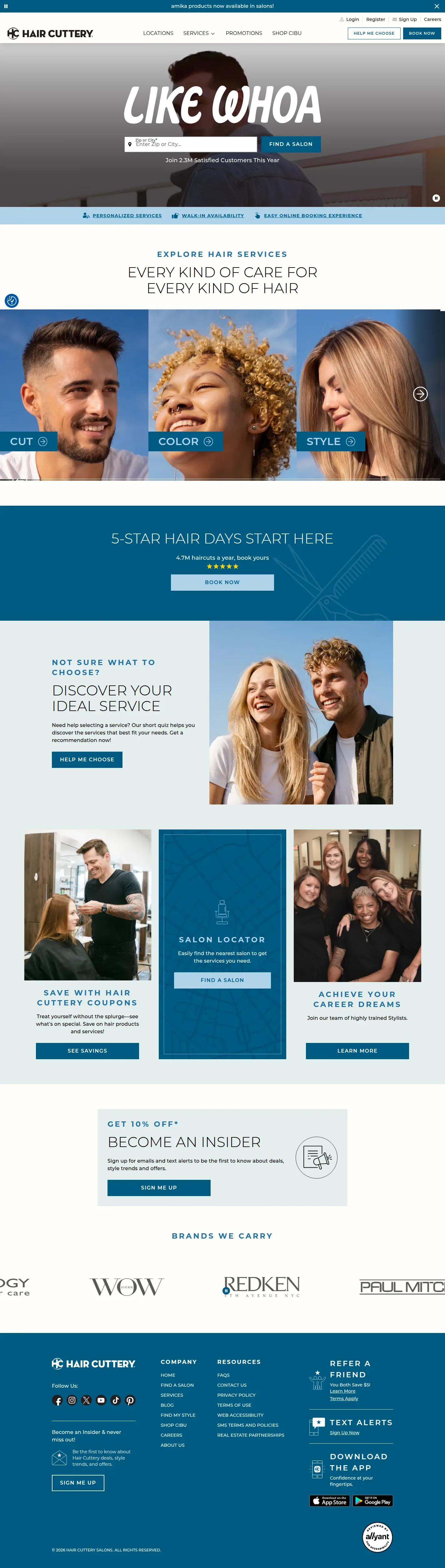 Hair Cuttery website design, full page