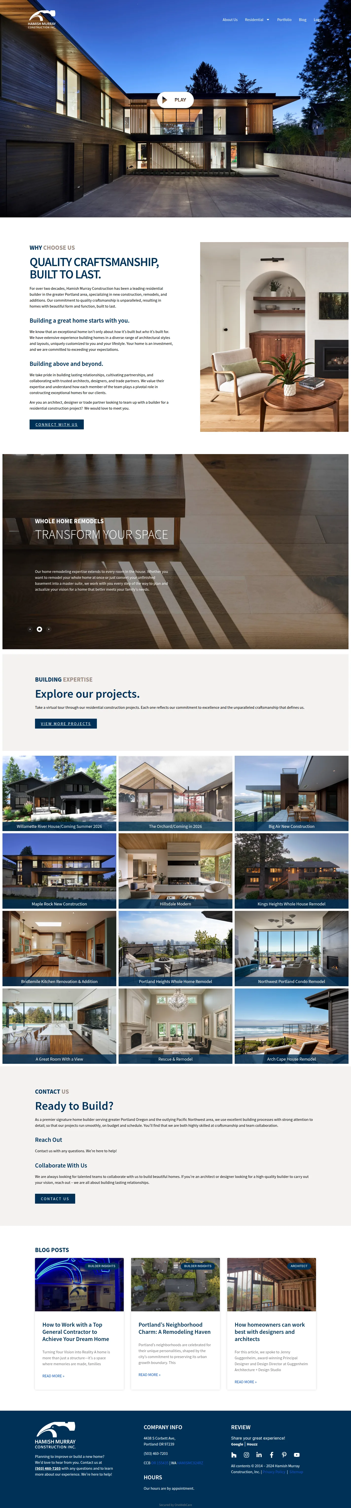 Hamish Murray Construction website design, full page