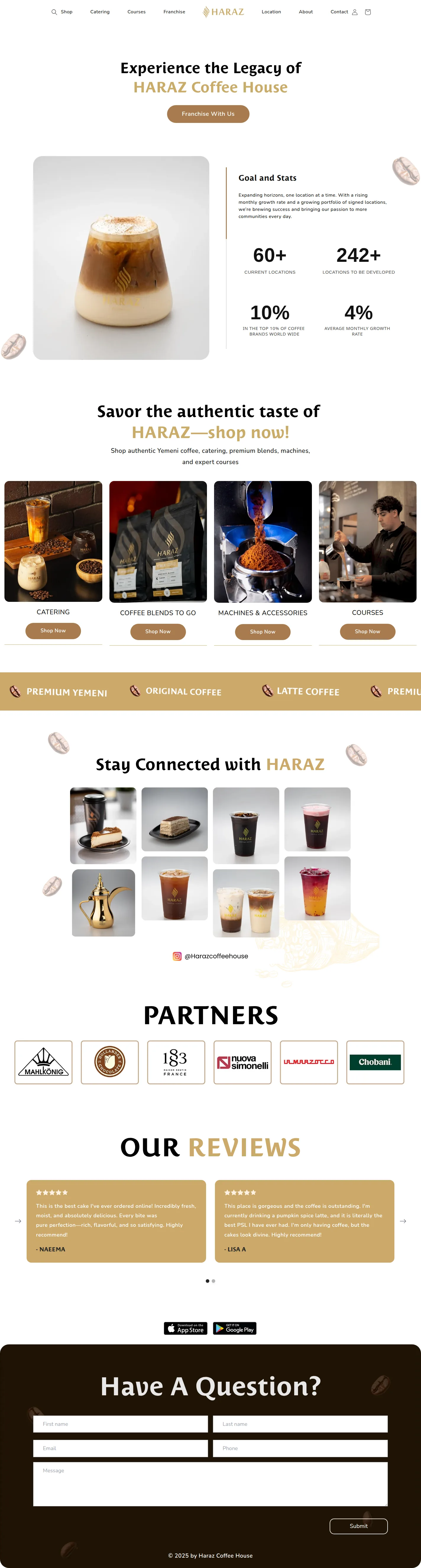 Haraz Coffee House website design, full page