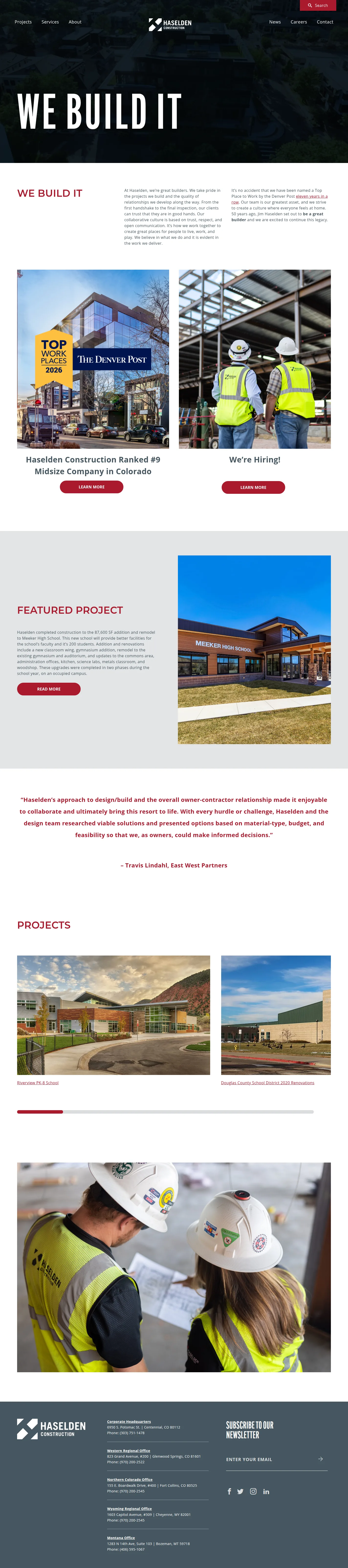 Haselden Construction website design, full page