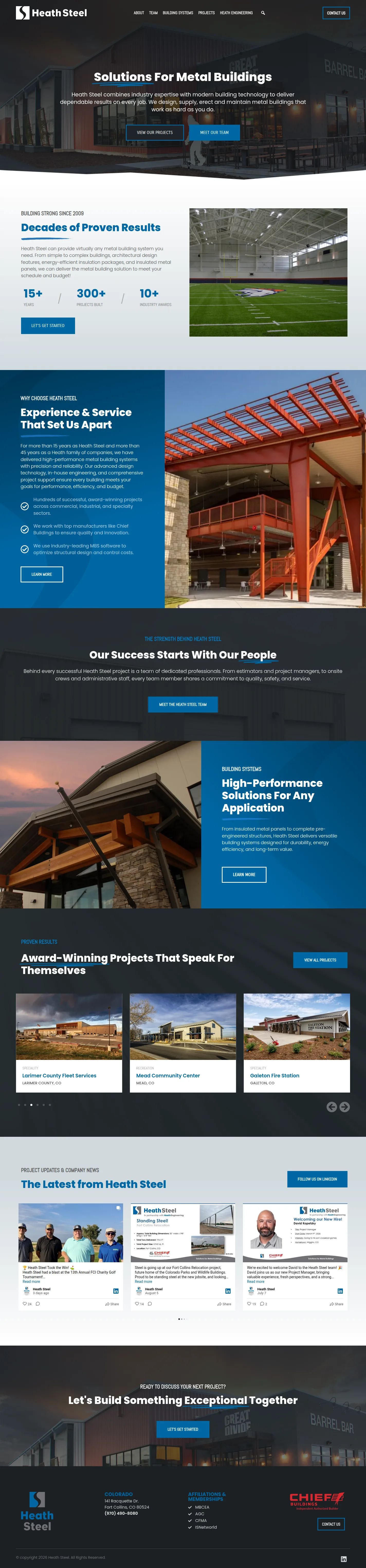 Heath Steel website design, full page