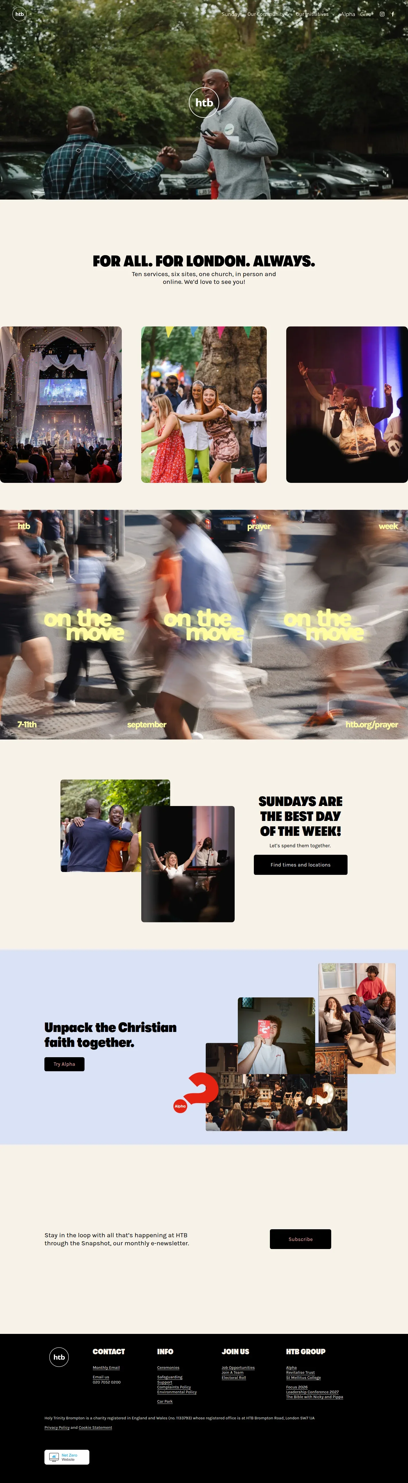 HTB Church website design, full page