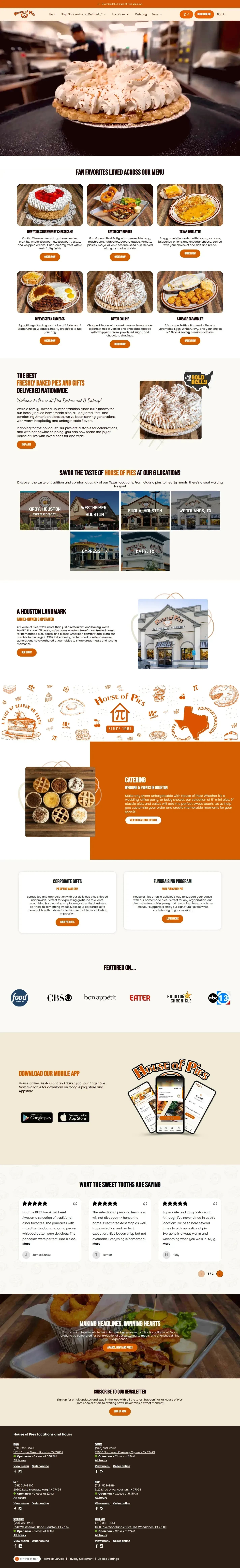 House of Pies website design, full page