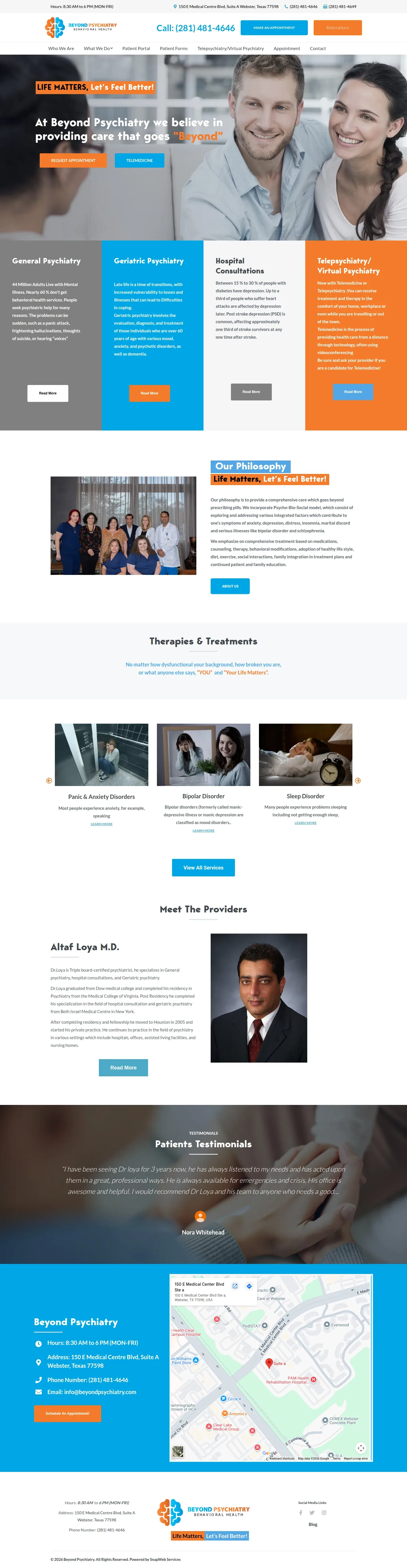 Beyond Psychiatry website design, full page