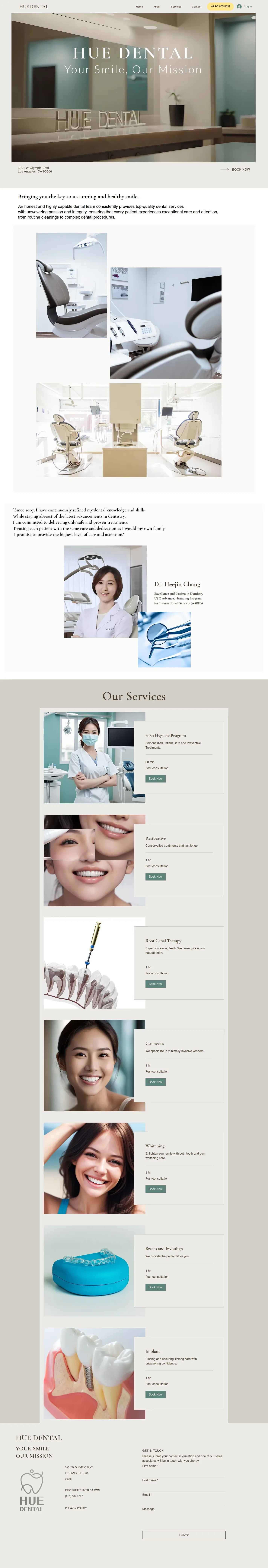 Hue Dental website design, full page