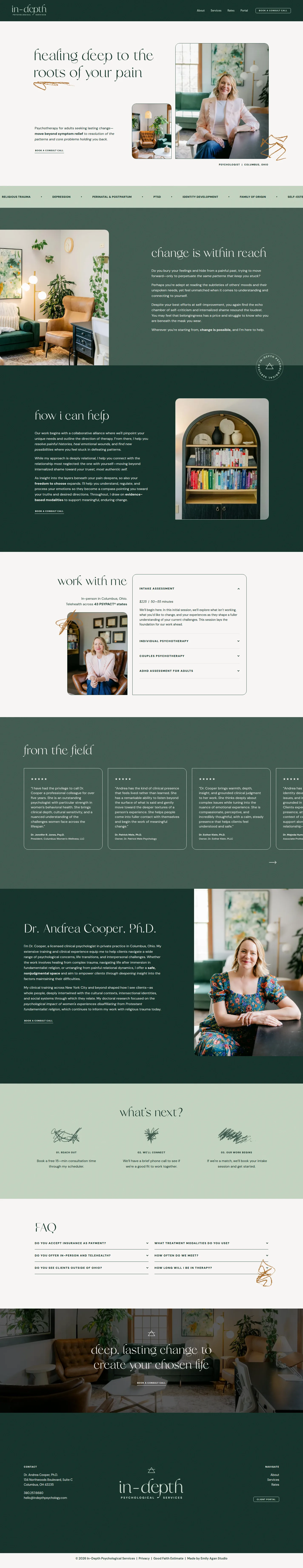 In-Depth Psychology website design, full page