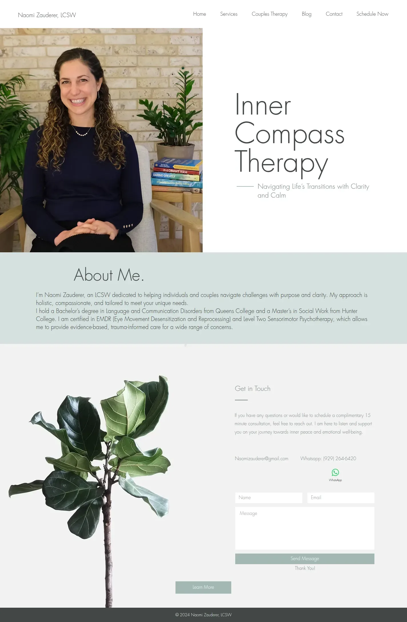 Inner Compass Therapy website design, full page
