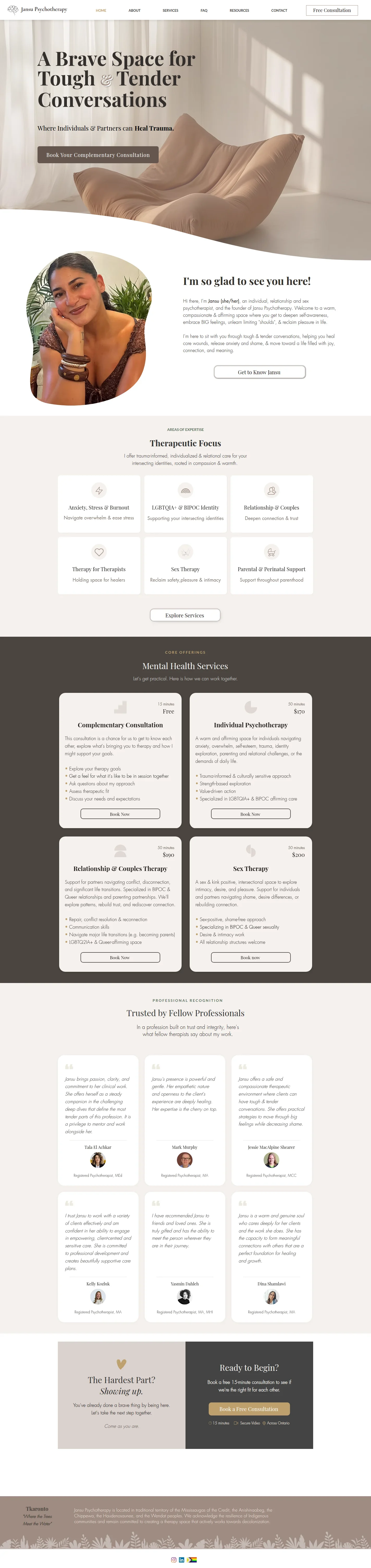 Jansu Psychotherapy website design, full page