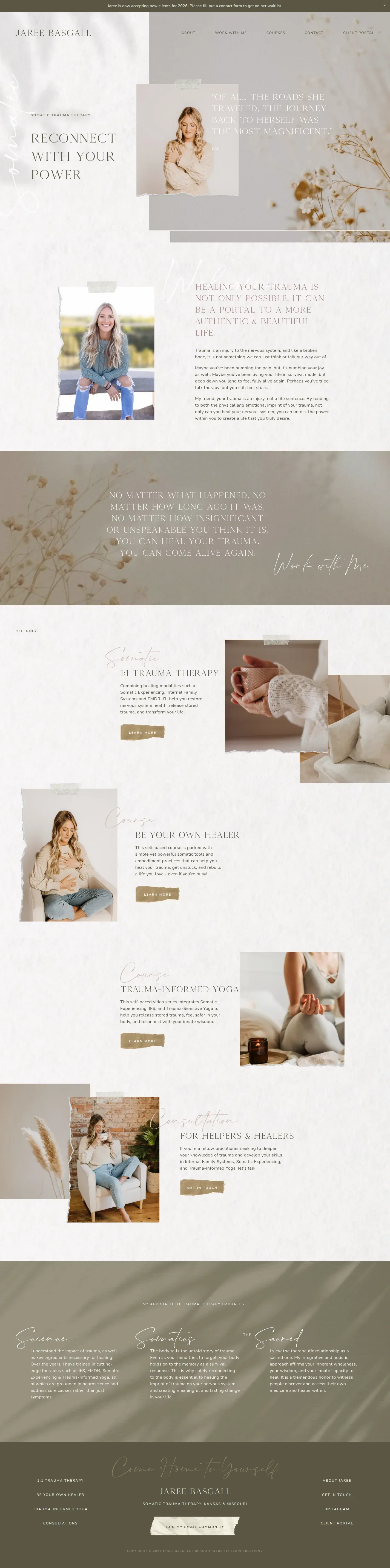Jaree Basgall Therapy website design, full page