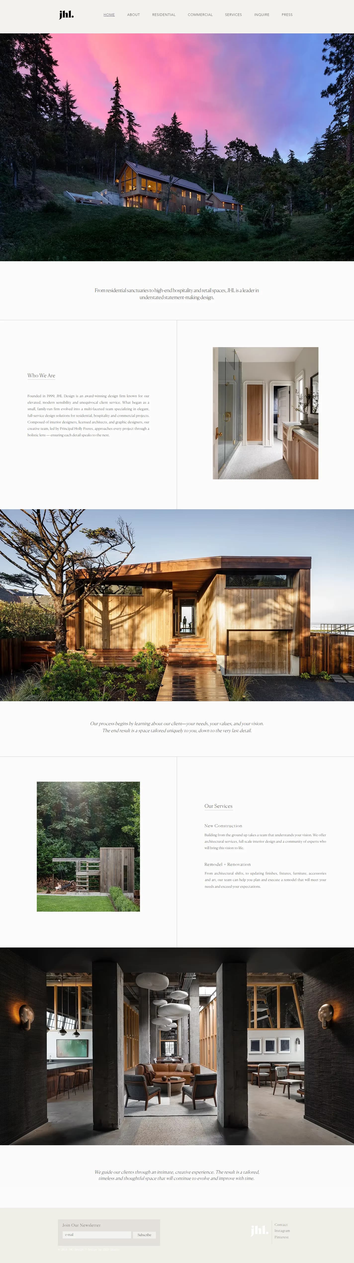 JHL Design website design, full page
