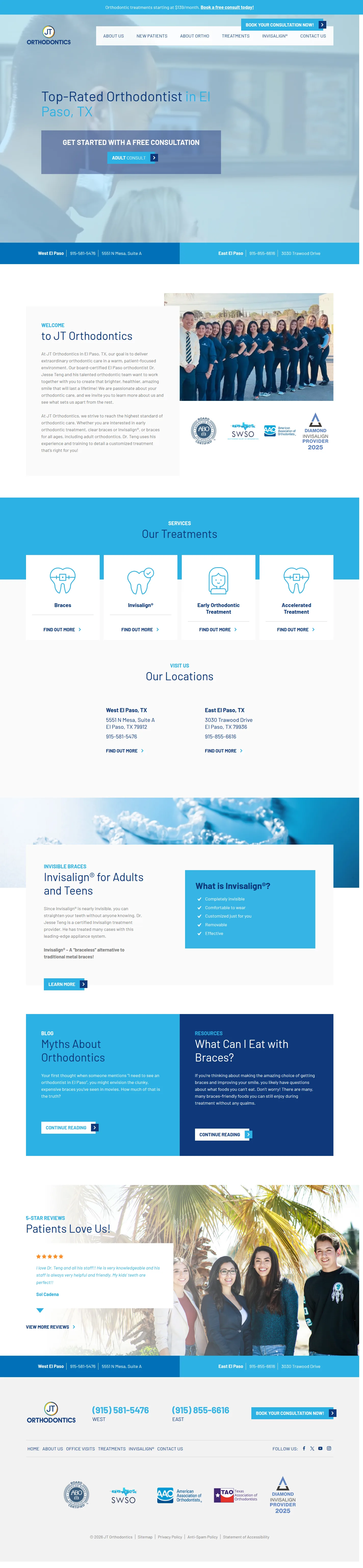 JT Orthodontics website design, full page