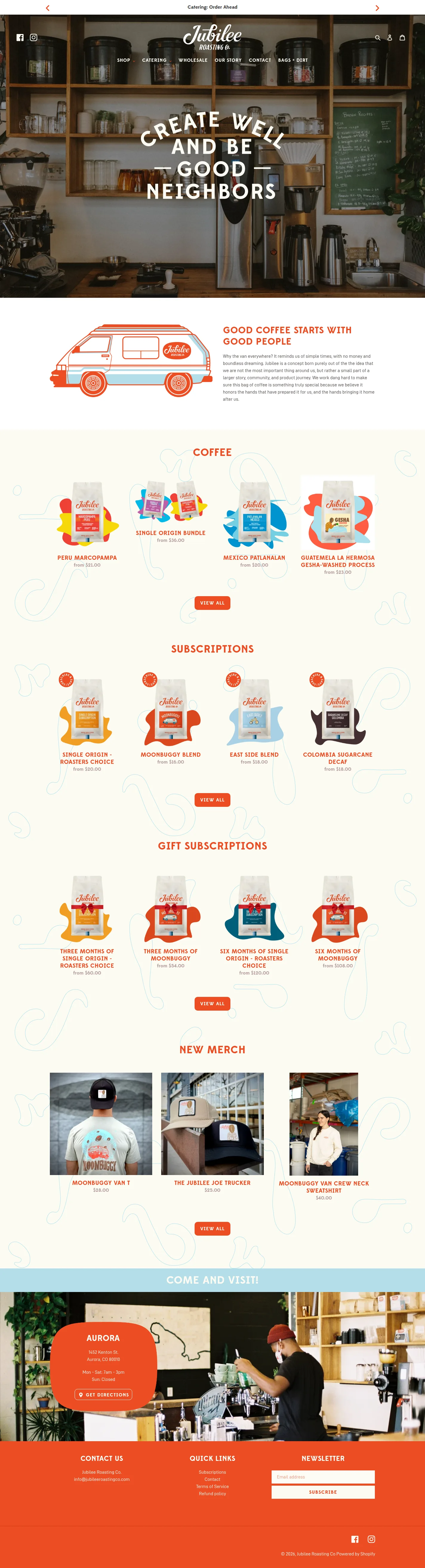Jubilee Roasting Co. website design, full page