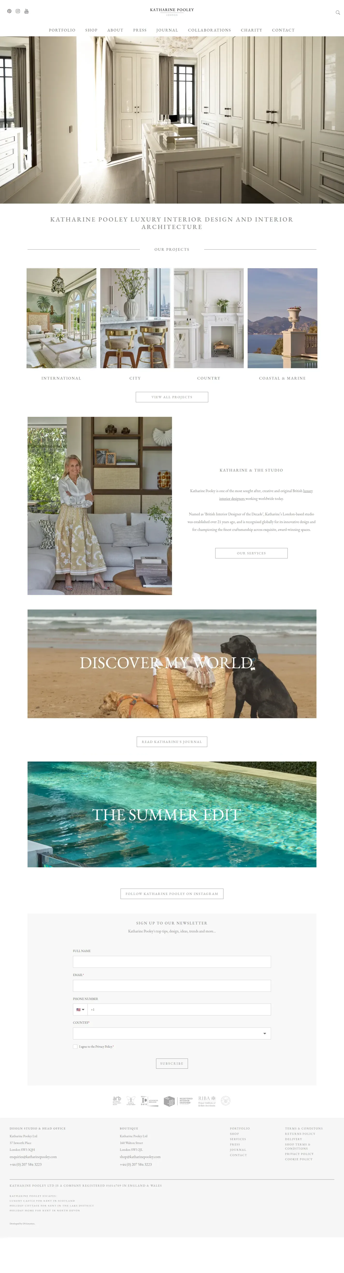 Katharine Pooley website design, full page