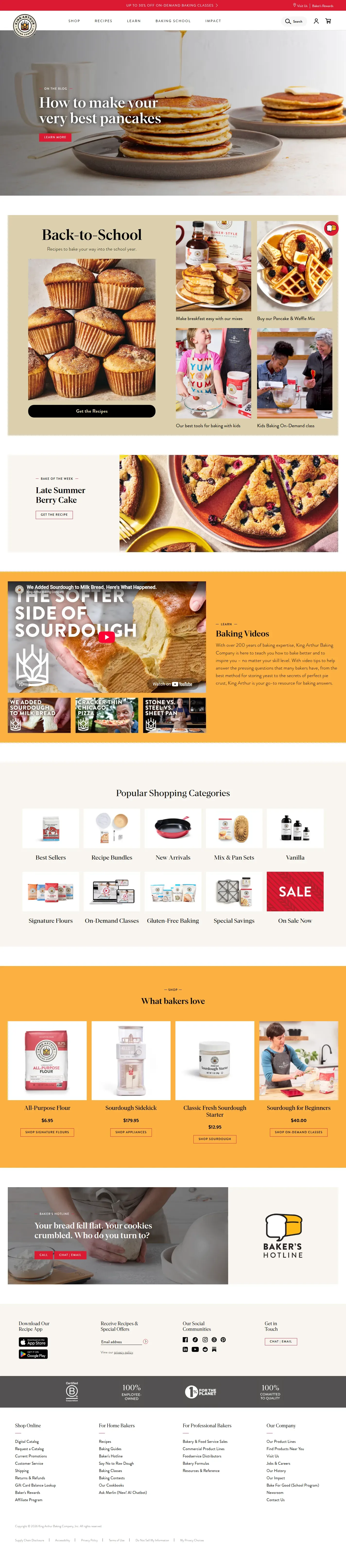 King Arthur Baking website design, full page