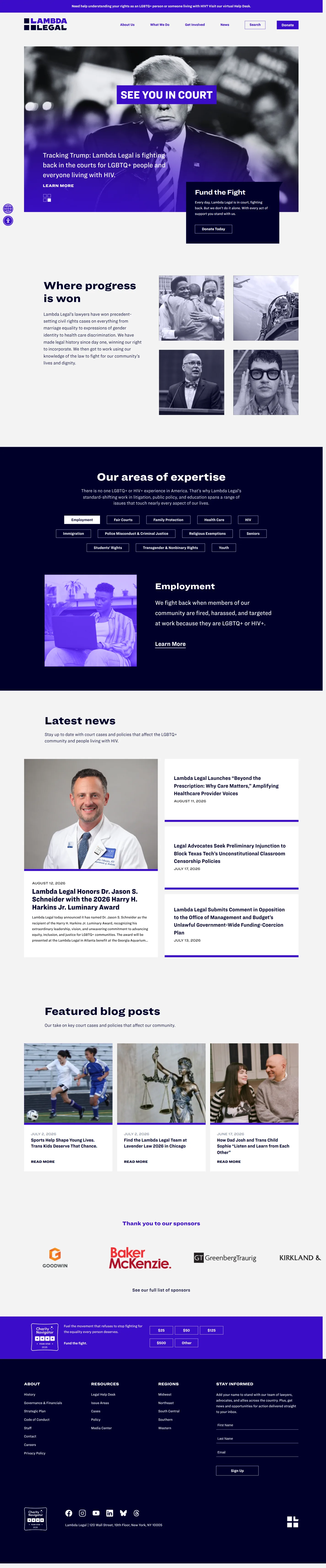 Lambda Legal website design, full page