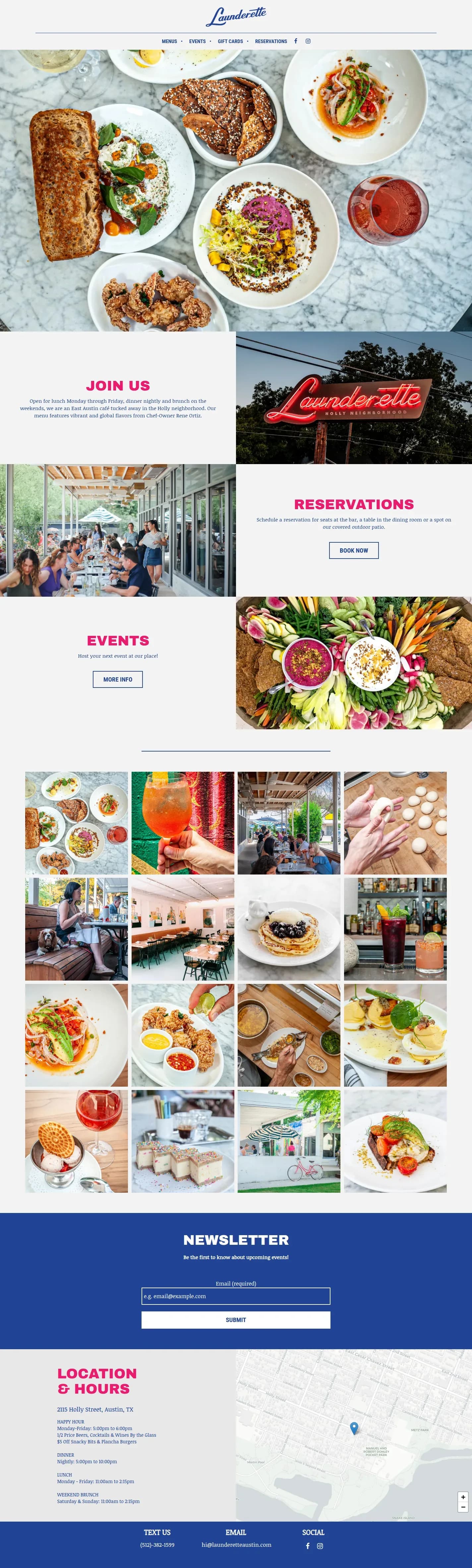 Launderette website design, full page
