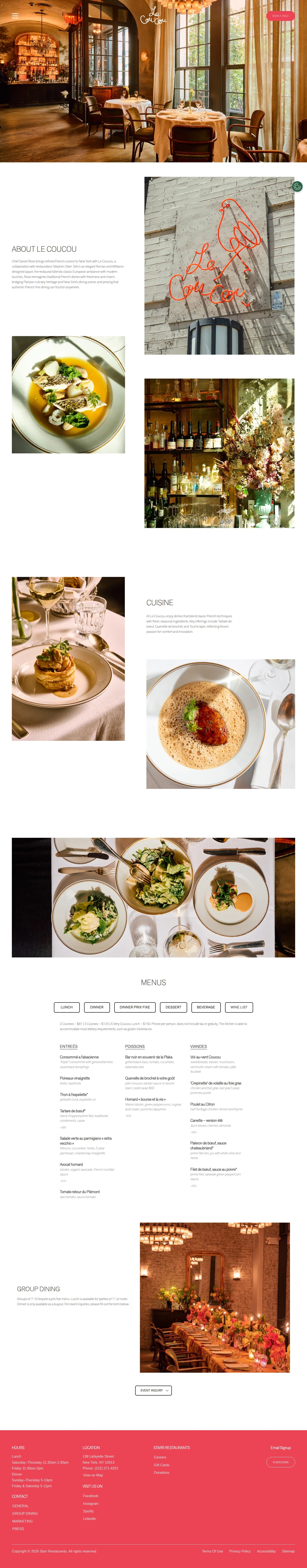 Le Coucou website design, full page