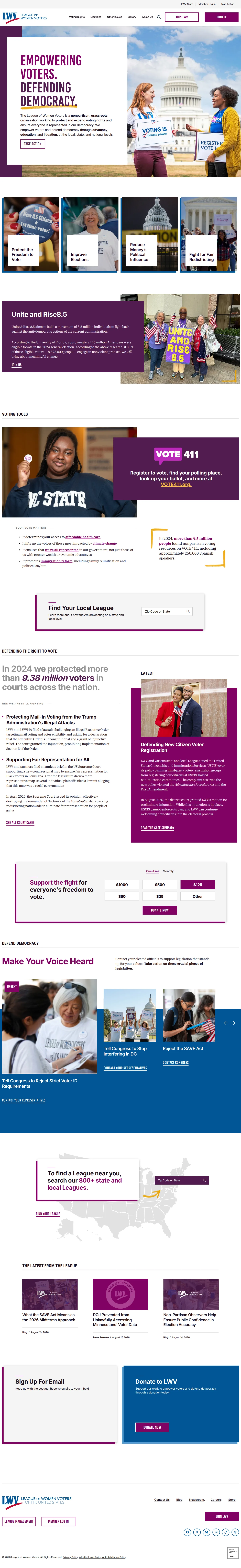 League of Women Voters website design, full page