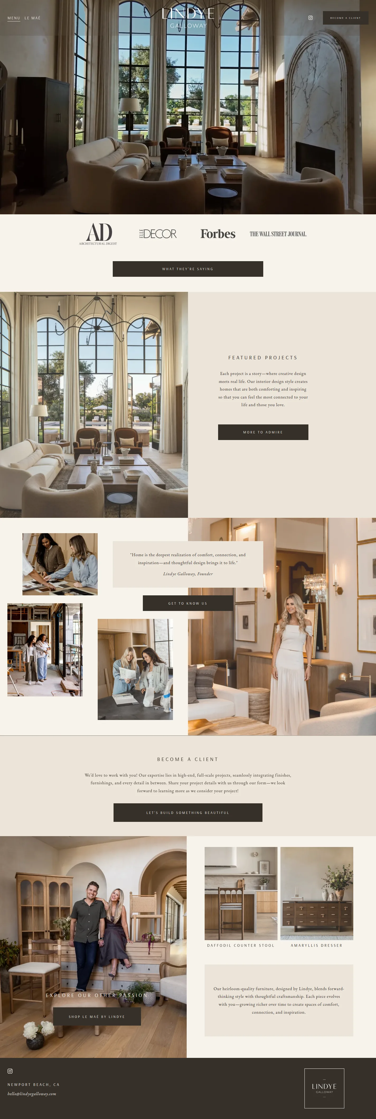 Lindye Galloway Studio website design, full page