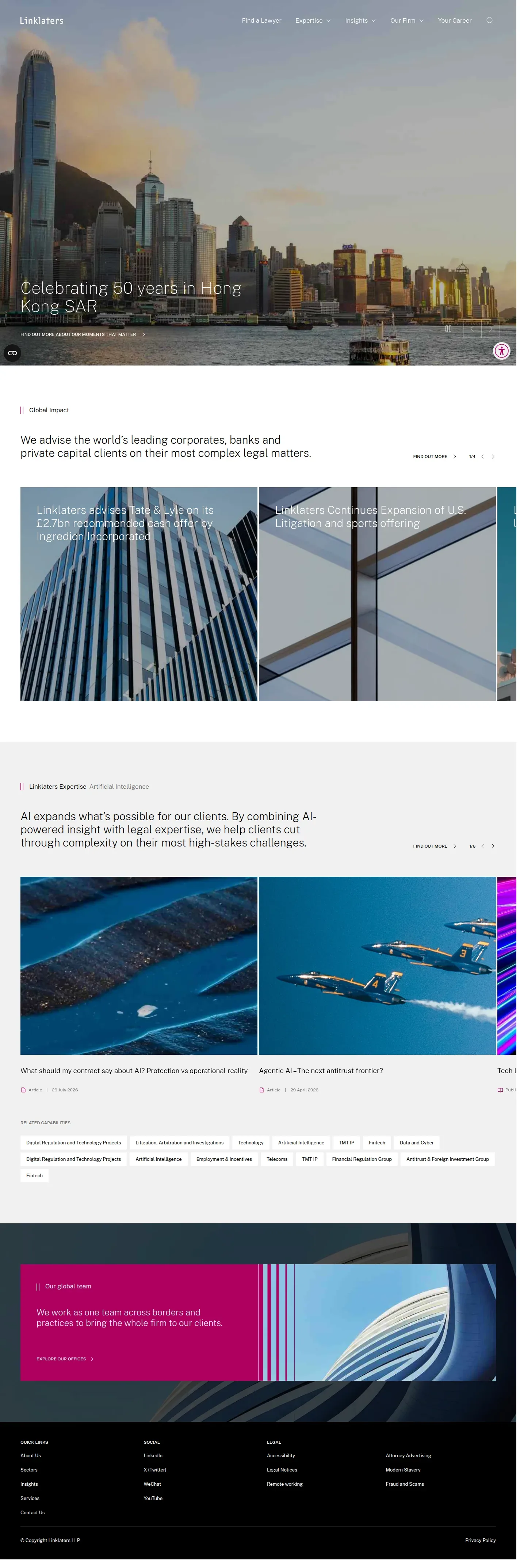 Linklaters website design, full page