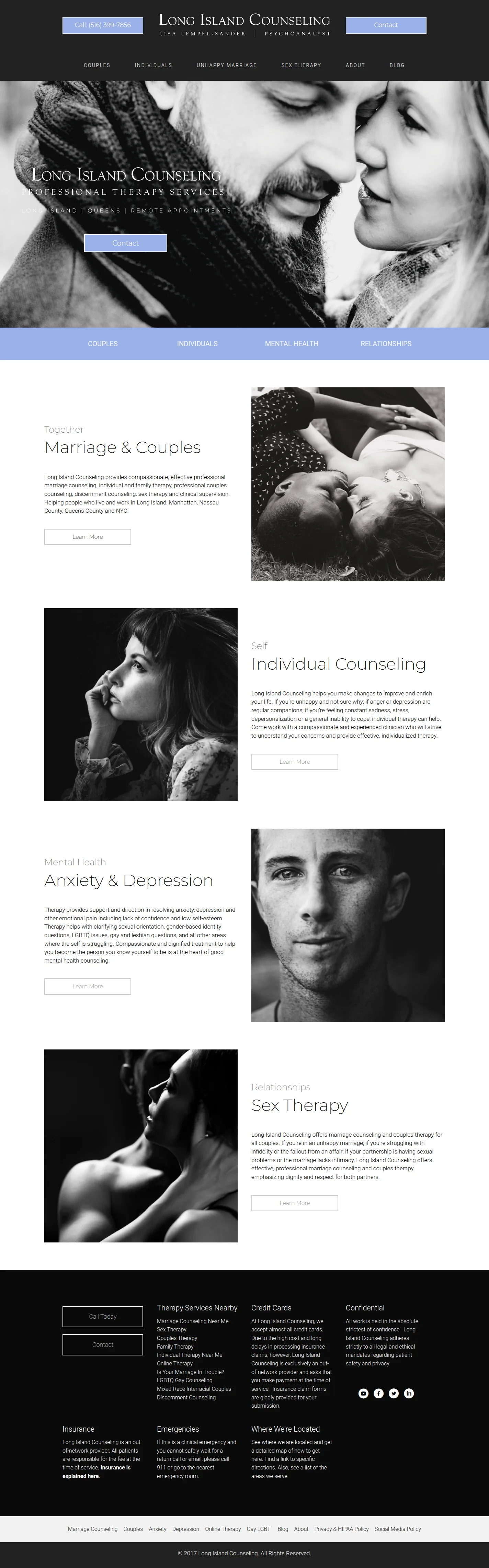 Long Island Counseling website design, full page