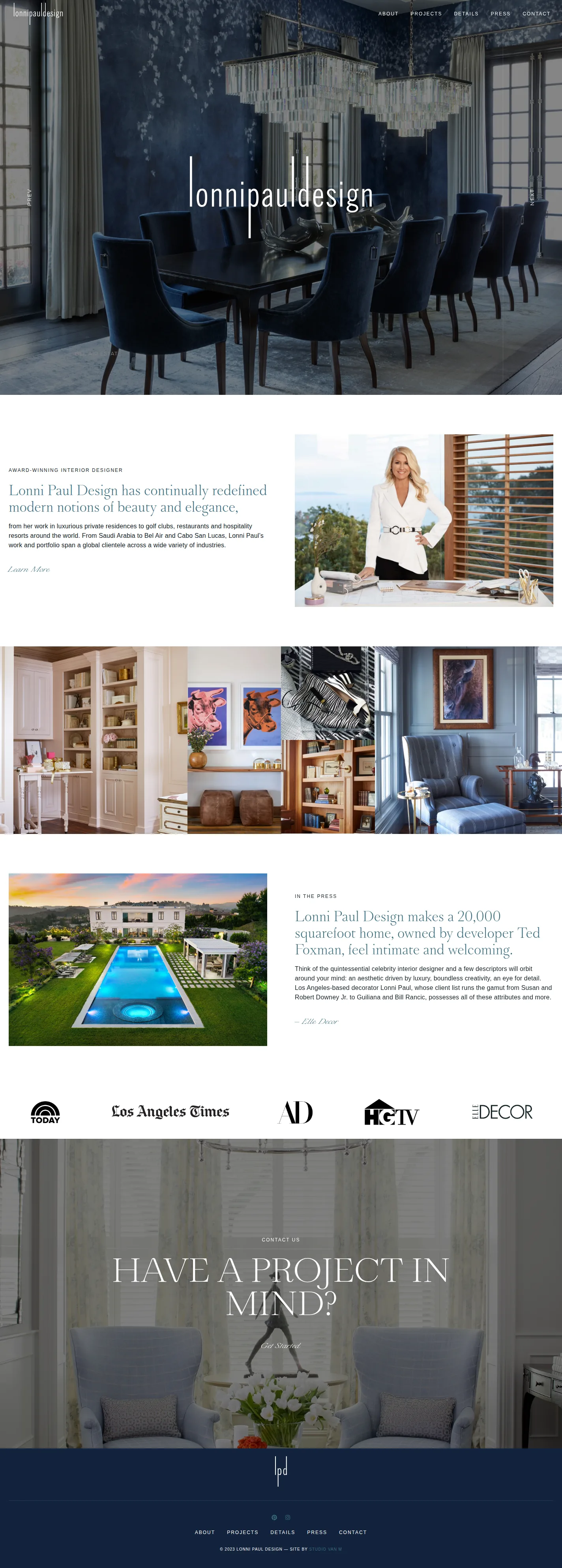Lonni Paul Design website design, full page