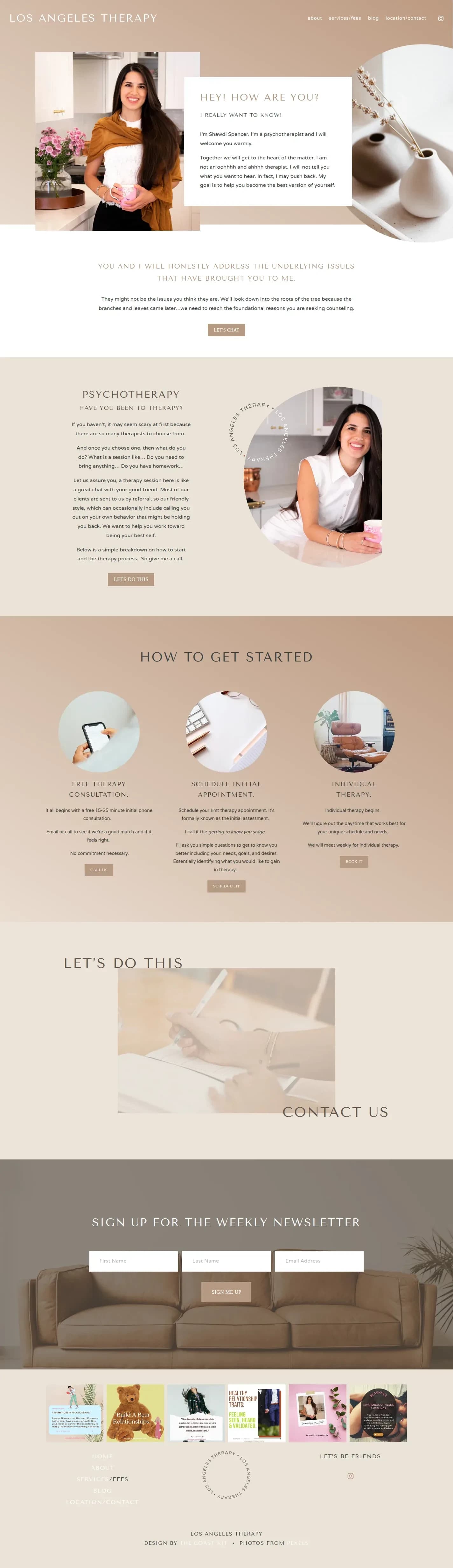 Los Angeles Therapy website design, full page