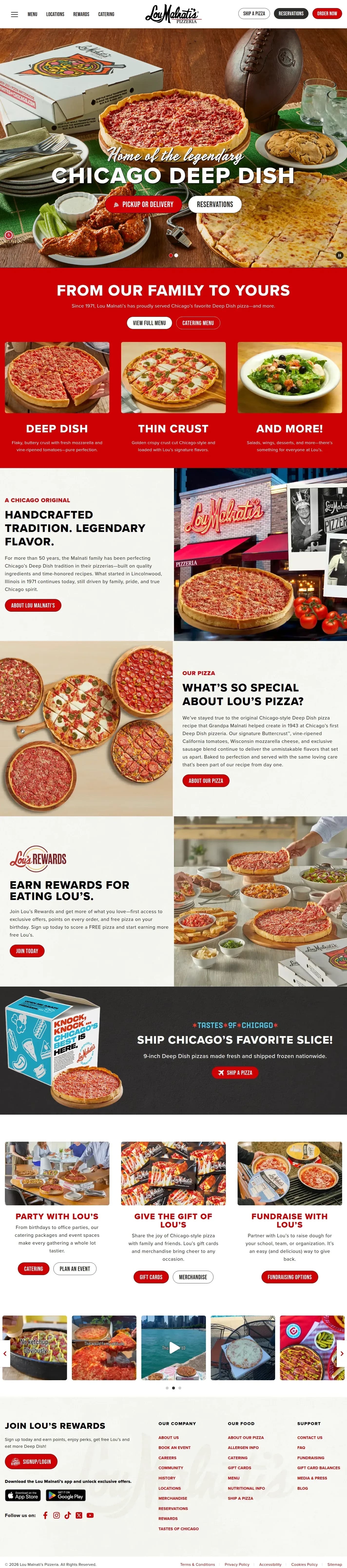 Lou Malnati's website design, full page