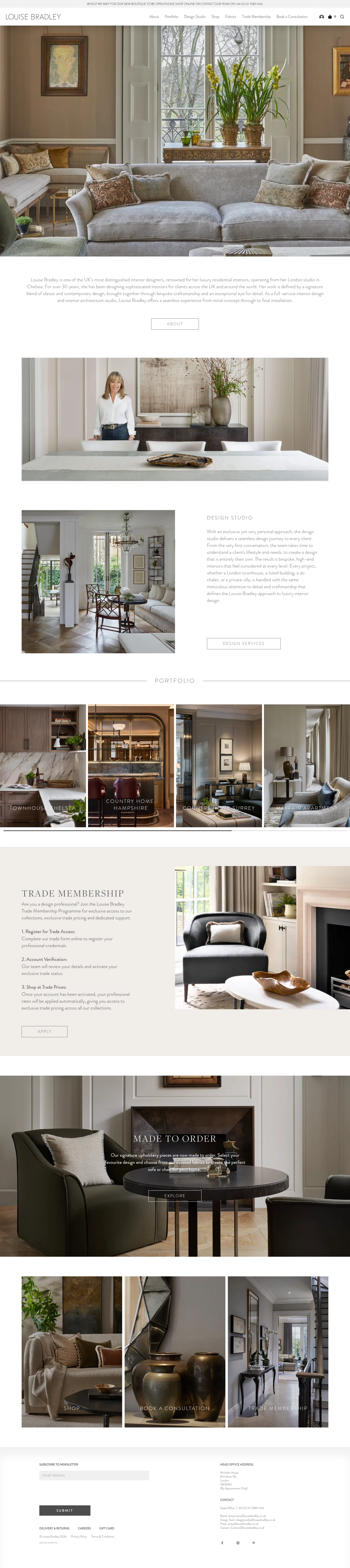 Louise Bradley website design, full page