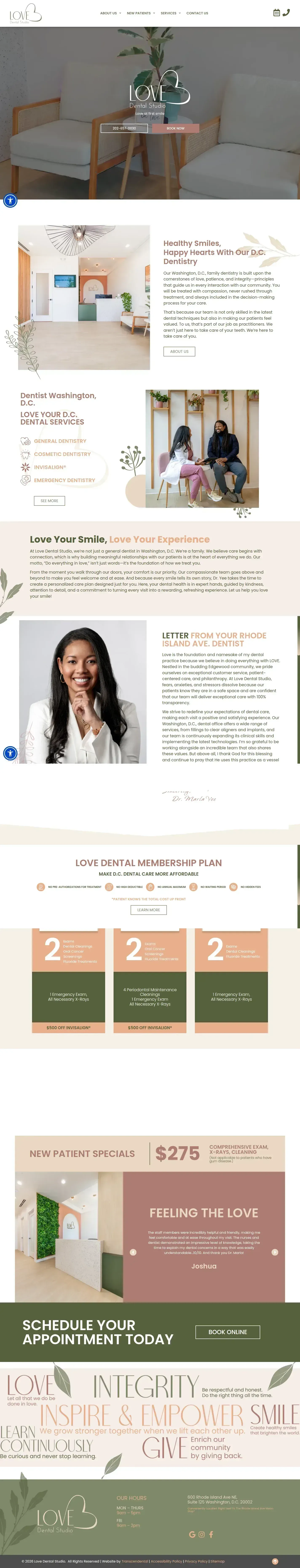 Love Dental Studio website design, full page