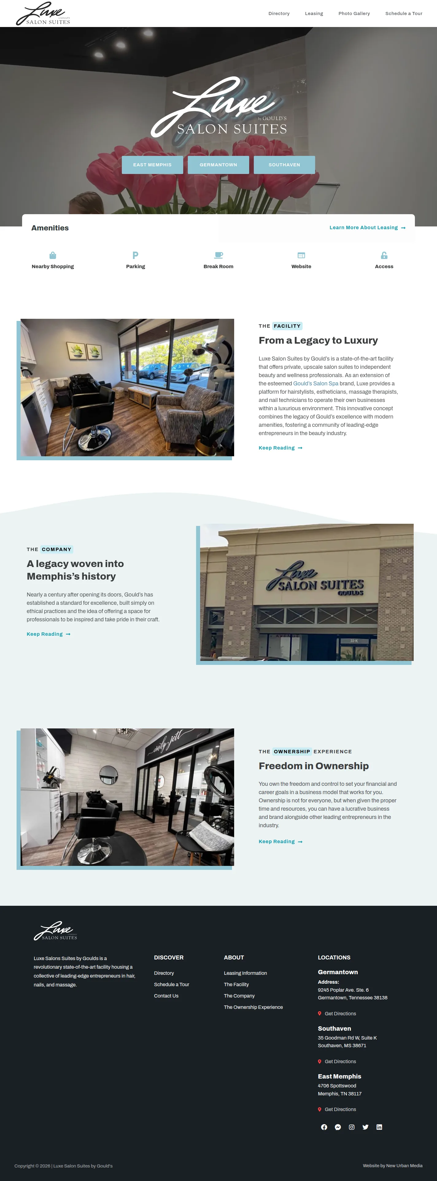 Luxe Salon Suites website design, full page
