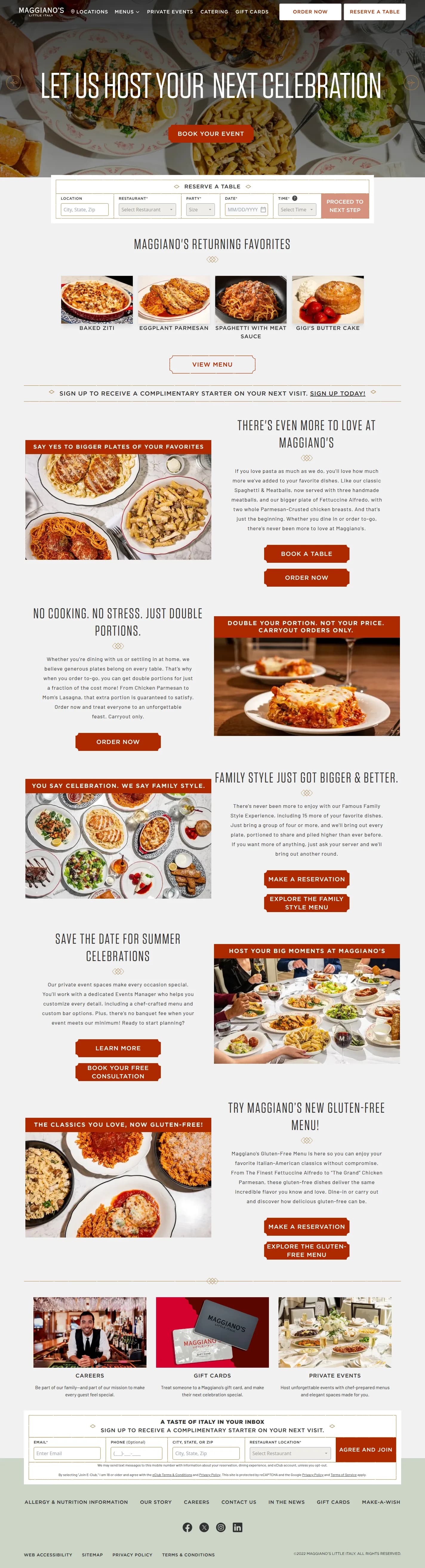 Maggiano's Little Italy website design, full page