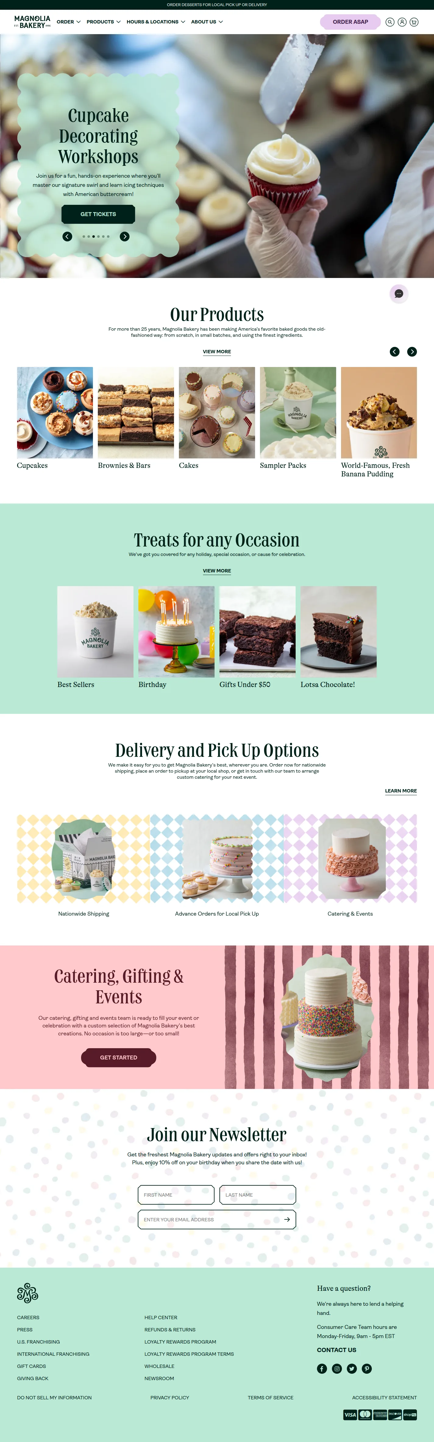 Magnolia Bakery website design, full page