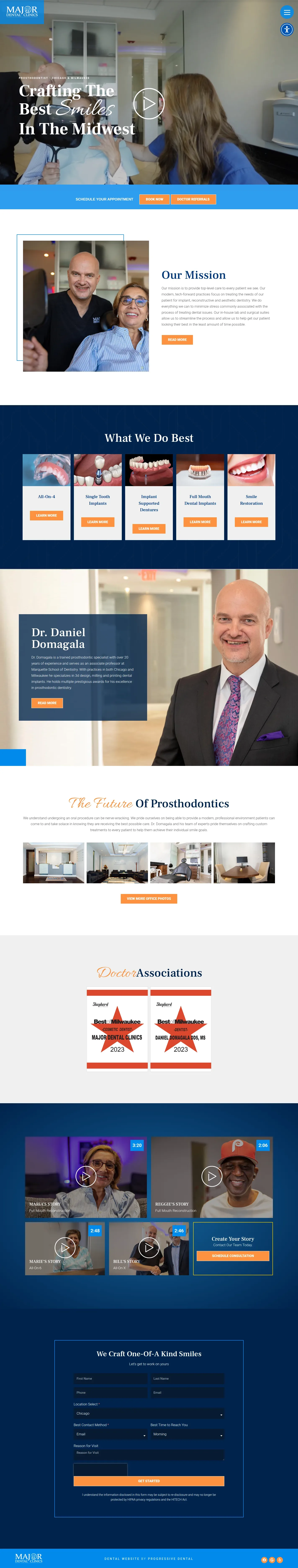 Major Dental Clinics website design, full page