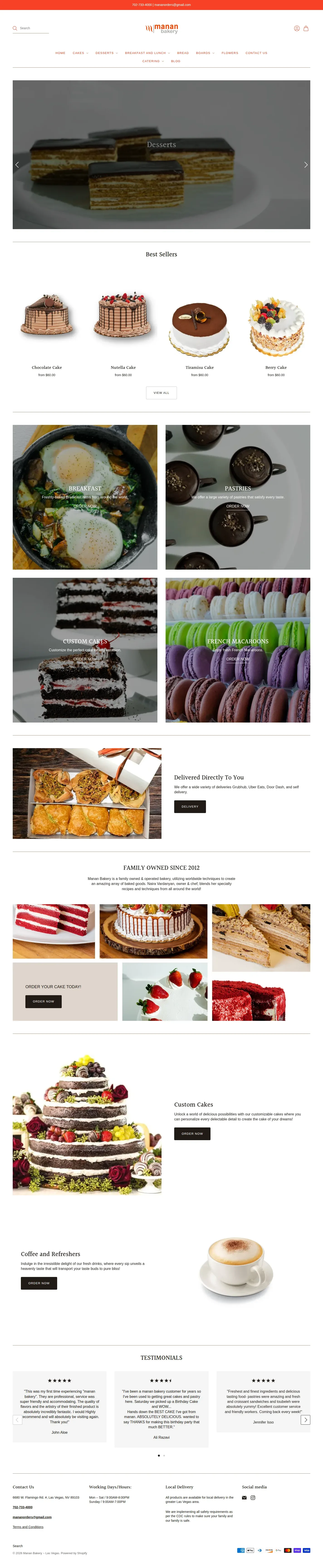 Manan Bakery website design, full page