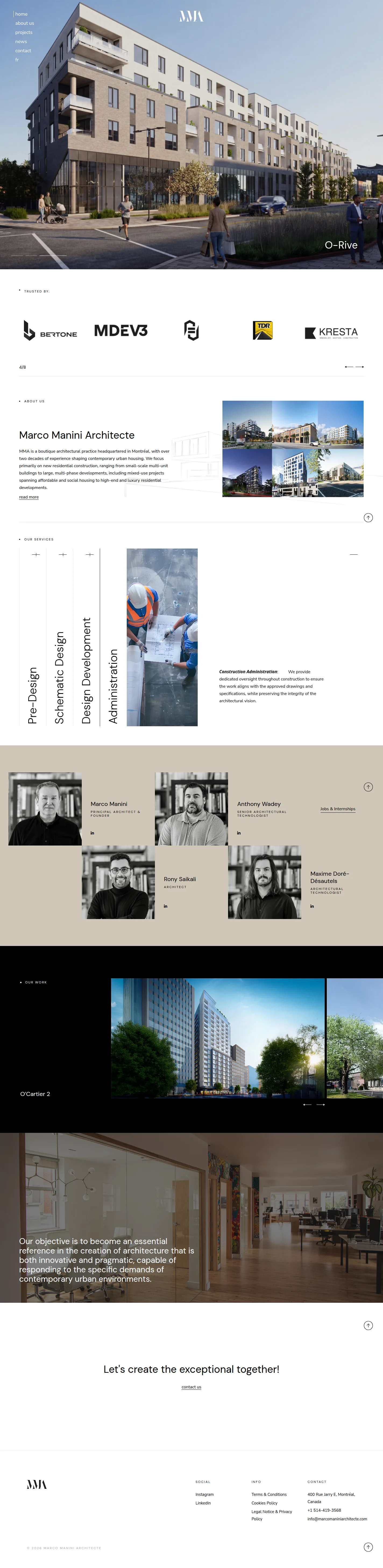 Marco Manini website design, full page