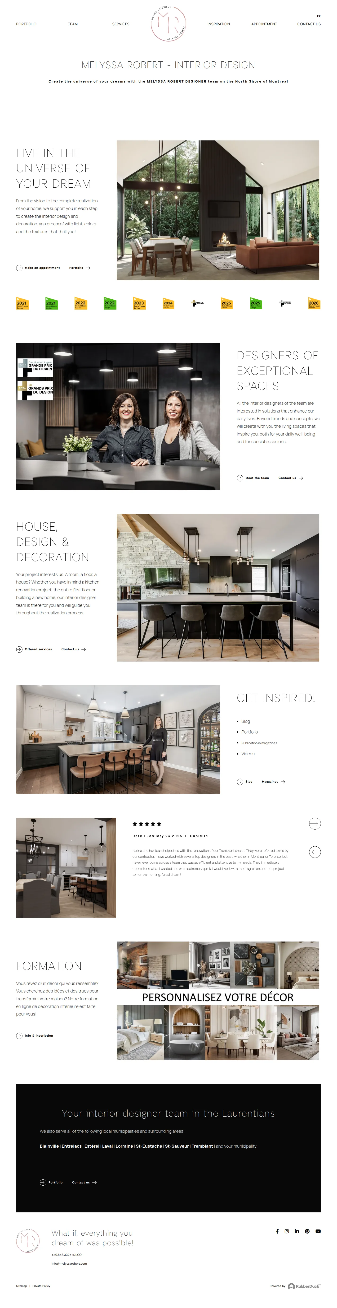 Melyssa Robert website design, full page