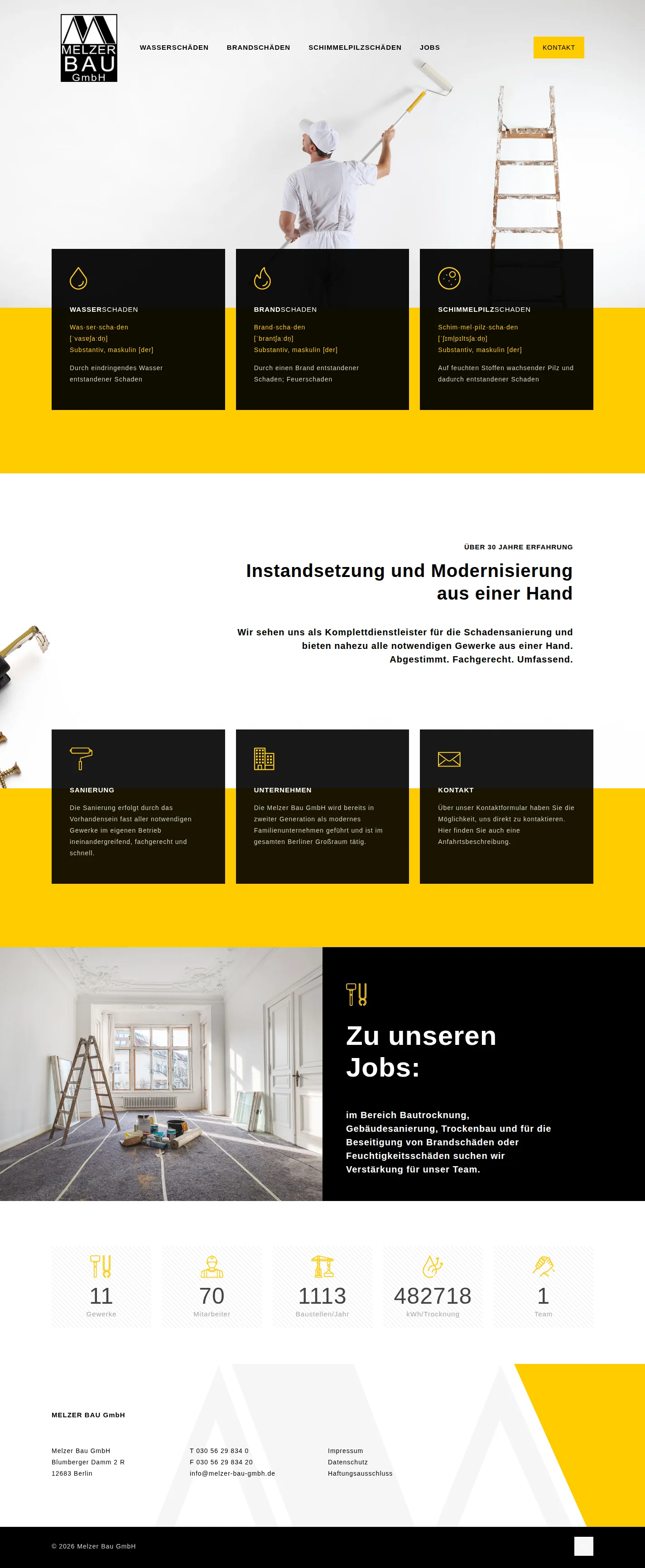 Melzer Bau website design, full page