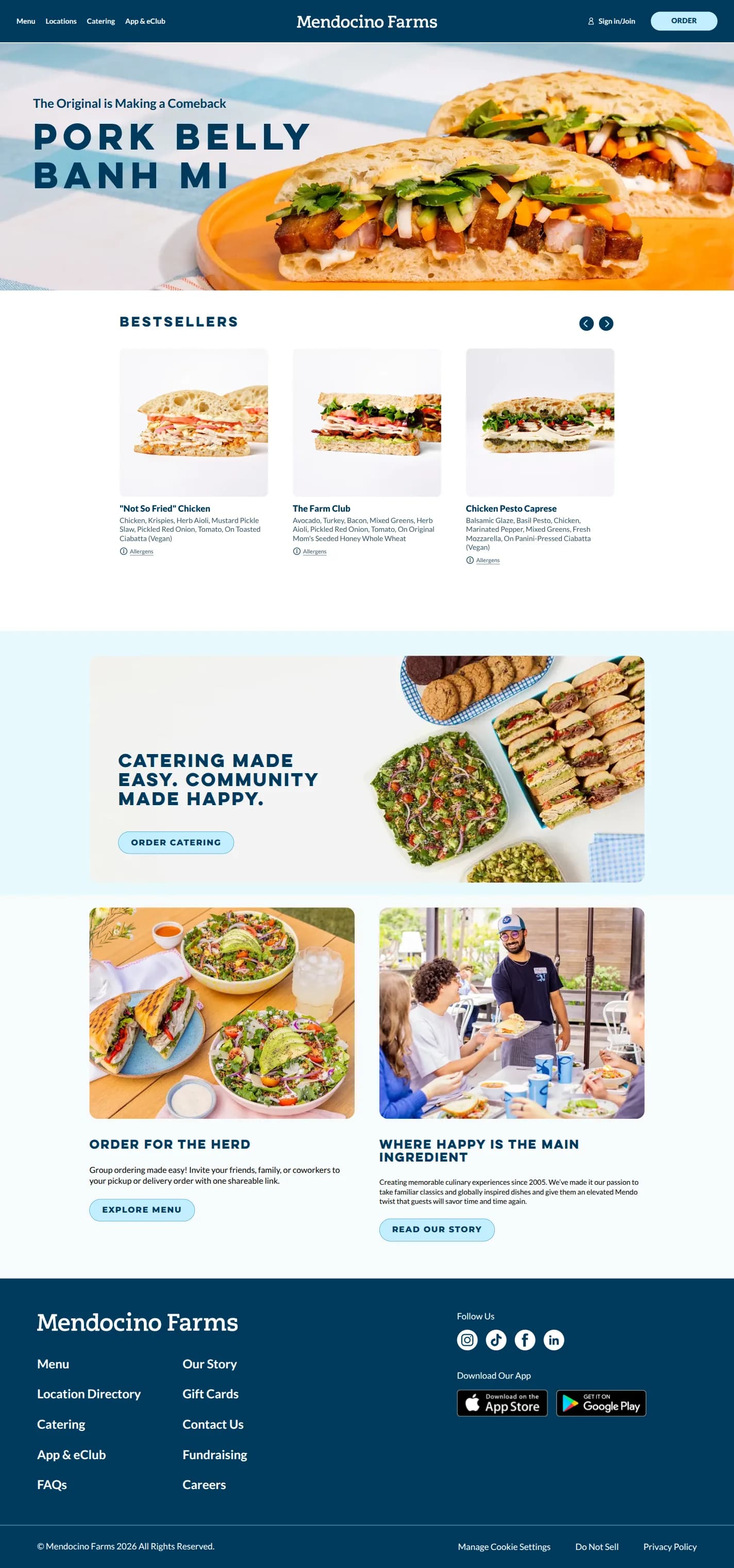 Mendocino Farms website design, full page