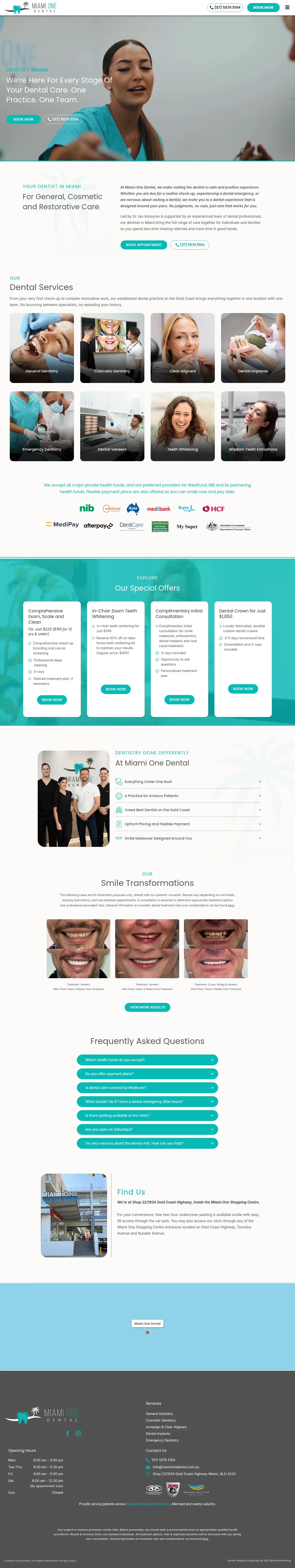 Miami One Dental website design, full page