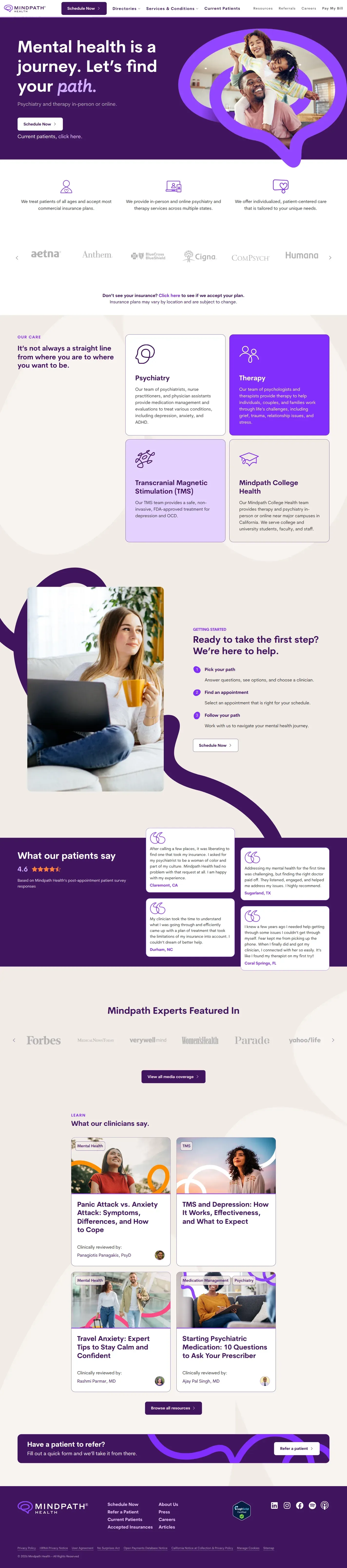 Mindpath Health website design, full page