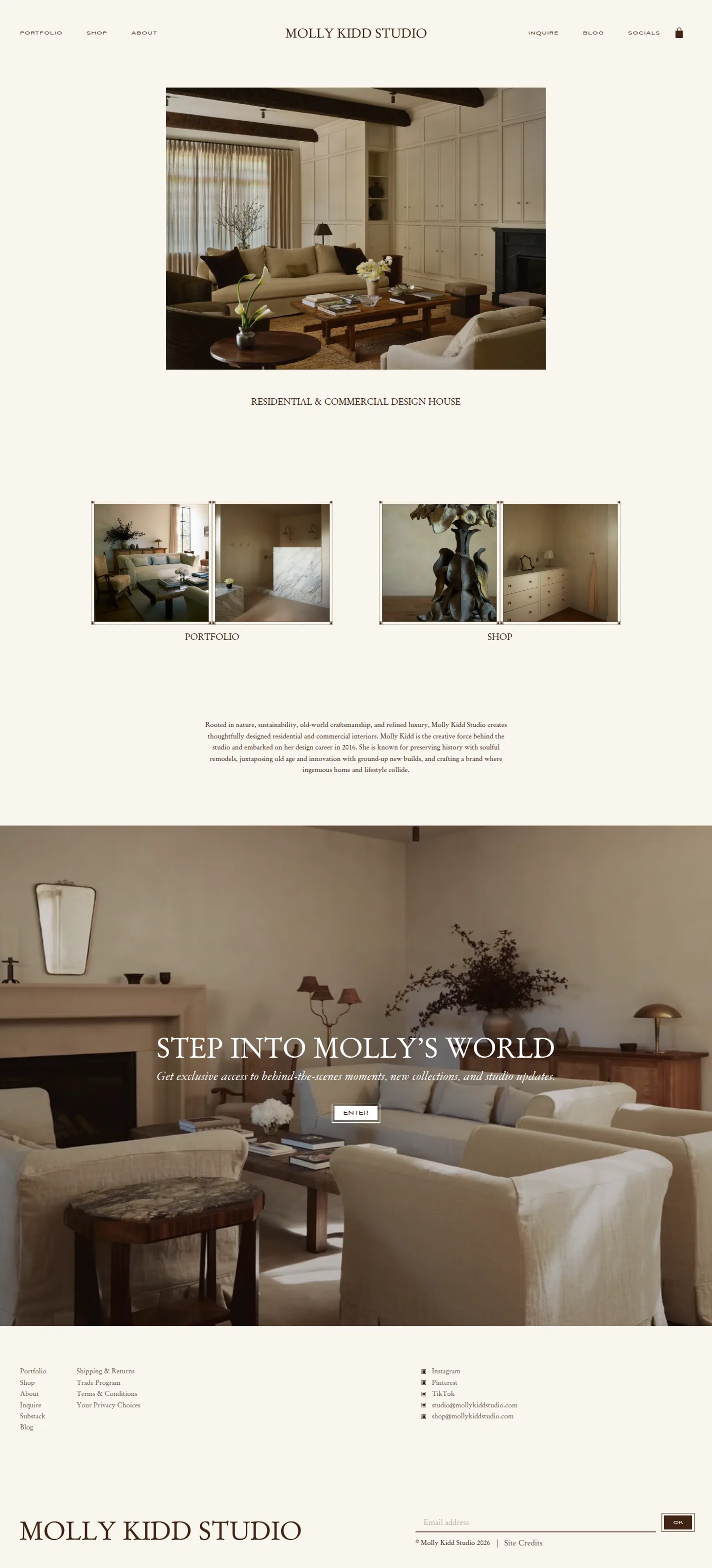Molly Kidd Studio website design, full page