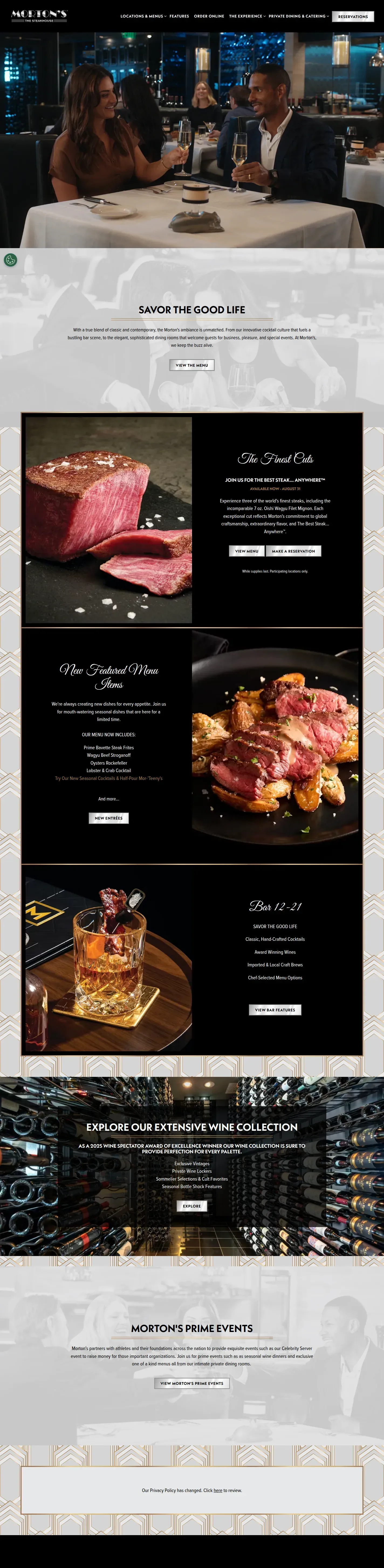 Morton's The Steakhouse website design, full page