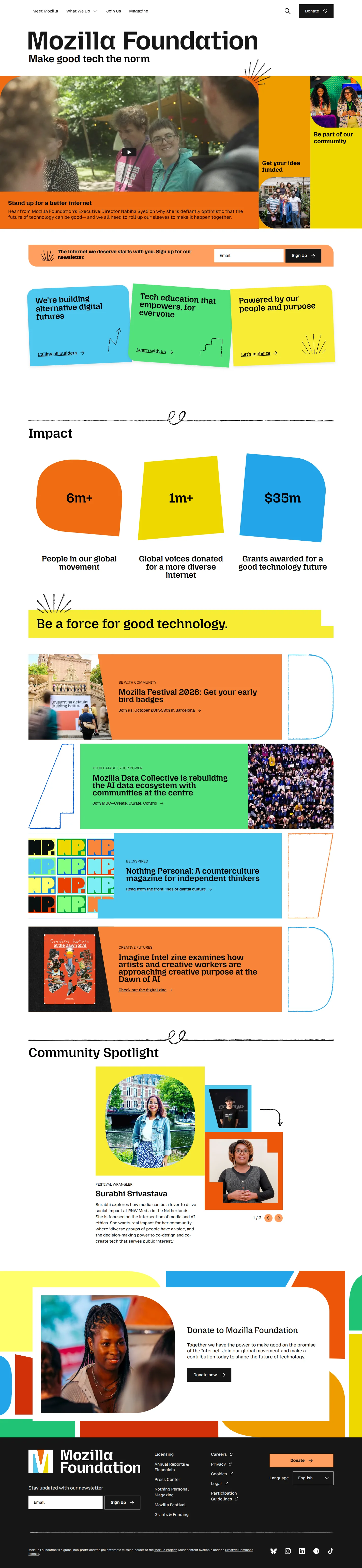 Mozilla Foundation website design, full page