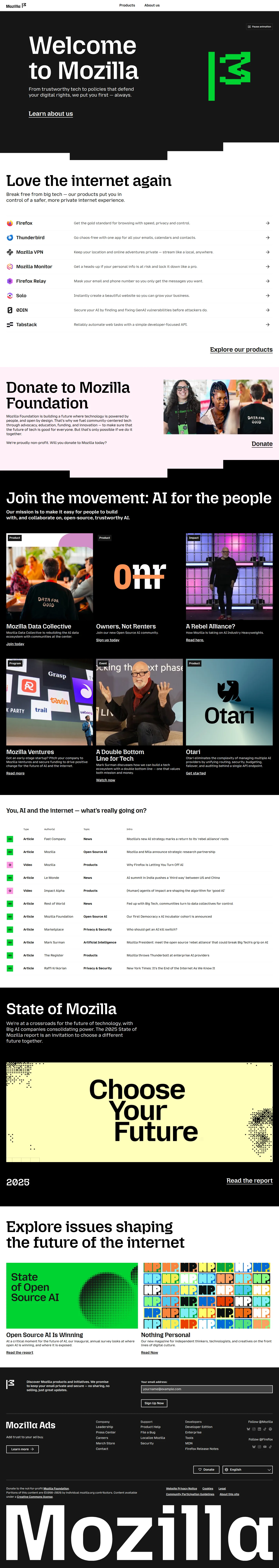 Mozilla website design, full page