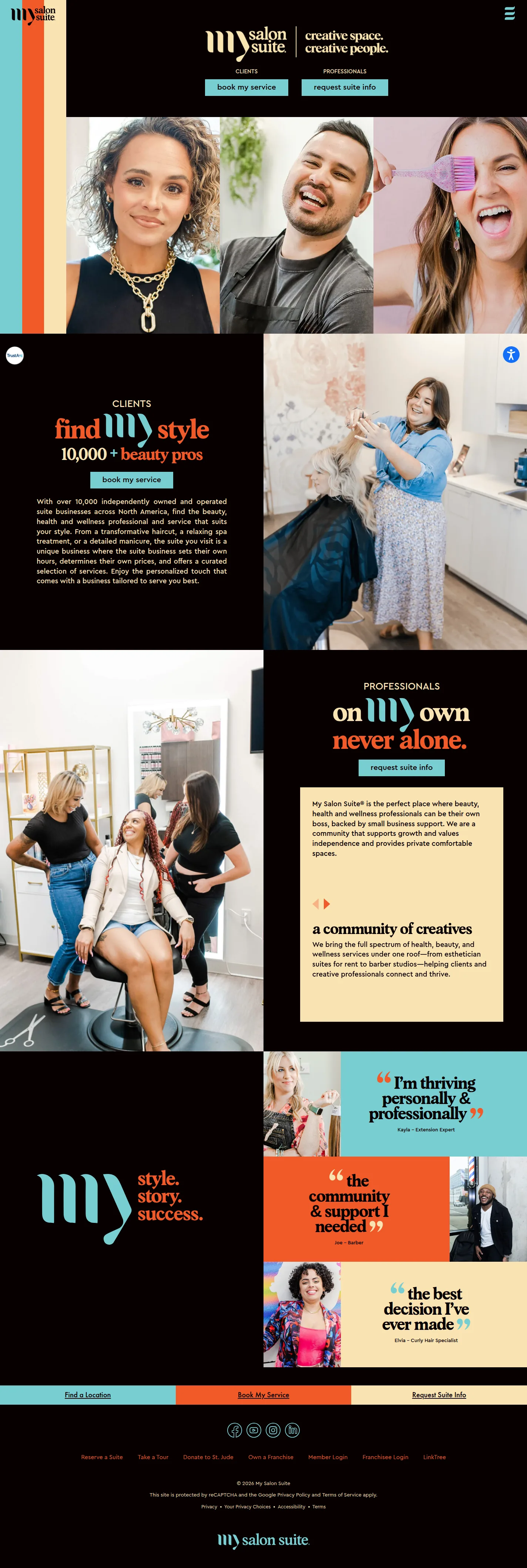 MY SALON Suite website design, full page