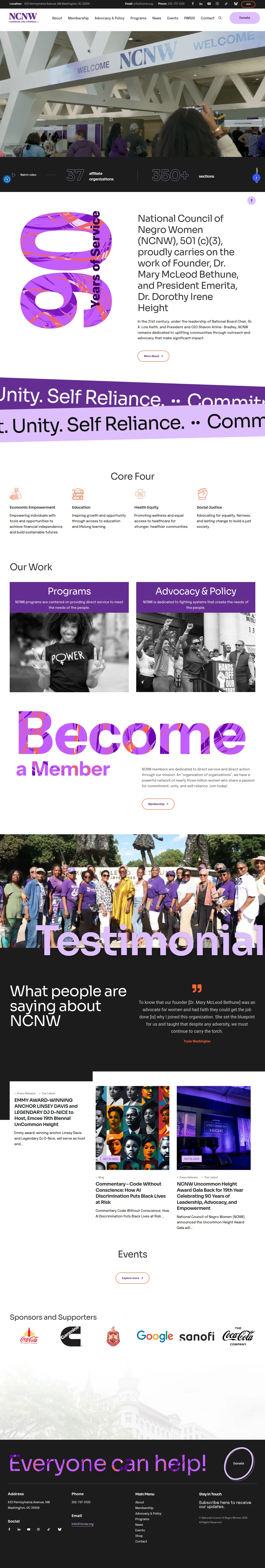 National Council of Negro Women website design, full page