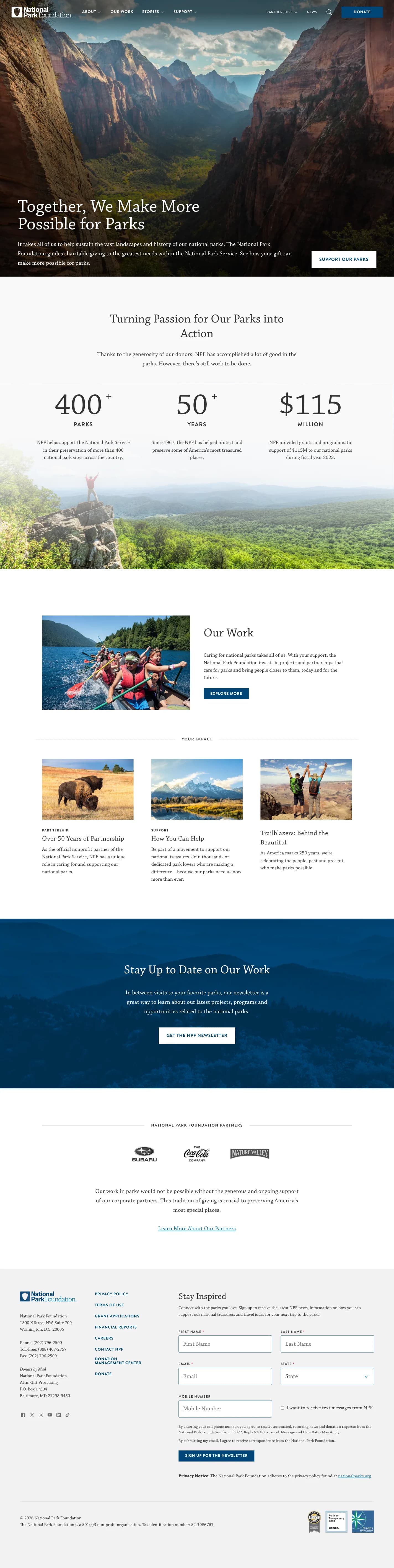 National Park Foundation website design, full page